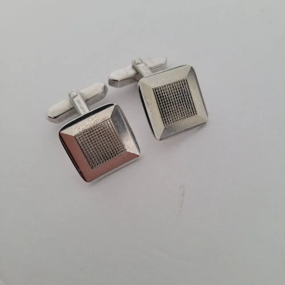 Guy Laroche Paris Silver Tone Logo Cufflinks Signed Square‎ French Designer